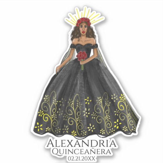 Sticker für Schwarz und Gold Quinceanera (Vorderseite)