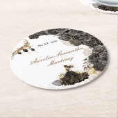 Sticker für Schwarz und Gold Quinceñera Runder Pappuntersetzer (Angewinkelt)