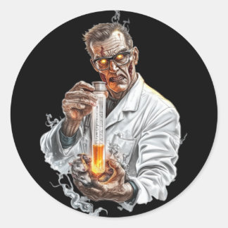 Sticker. Halloween. The Mad Scientist Runder Aufkleber