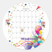 Sticker, Happy Birthday Calendar November 2022 Runder Aufkleber (Vorderseite)