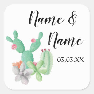 Sticker Hochzeitsmarken Kakteen Print Watercolor