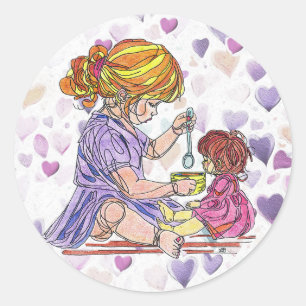 Sticker Little Girl and Baby Doll