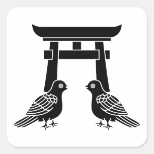 Sticker mit gegenüberliegenden Tauben und Torii-Pl