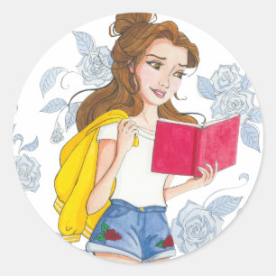 Sticker, moderner Teen Belle Reading Runder Aufkleber