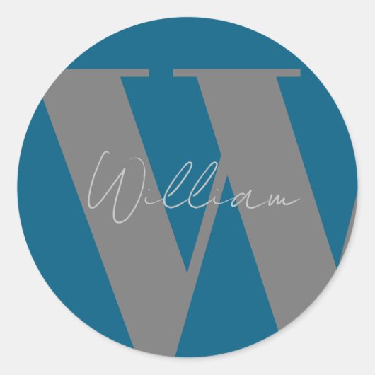 STICKER Monogramm Name blau grau stilvoll (Vorderseite)
