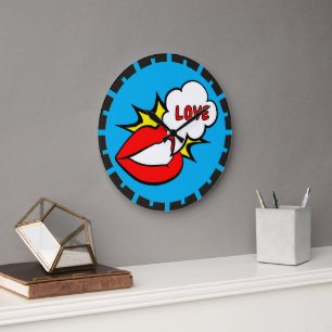 Sticker - Mund Sprechblase + DEIN TEXT & IDEE 1 Große Wanduhr