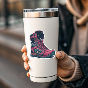 Sticker Nacht Camping Rosa Wanderstiefel   Die-Cut