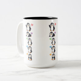 Sticker Pack Tasse Kawaii Pinguin mit farbenfrohen