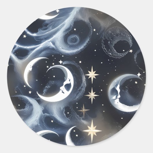 Sticker - Platin Silber Himmelsmond Mystik (Vorderseite)