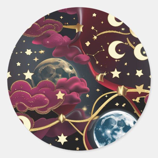 Sticker - Red Celestial Moon Design Mystic Lunar  (Vorderseite)