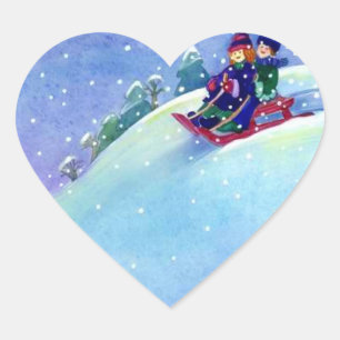 Sticker Rodeln Wintergenuss Spielen Schlitten Hüge
