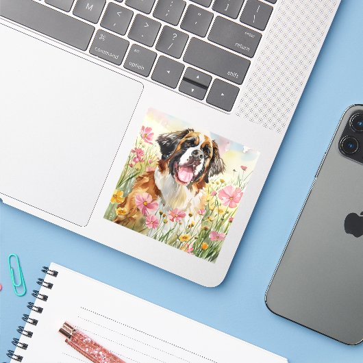 Sticker – Saint Bernard Die-Cut Sticker (Laptop mit iPhone)