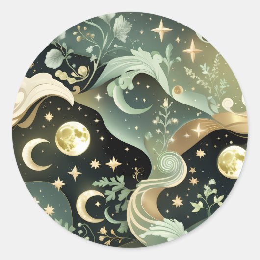 Sticker - Salbeigrüner Mond im Weltraum (Vorderseite)