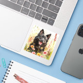 Sticker – Schipperke Die-Cut Wasserfarbe-Aufkleber (Laptop mit iPhone)