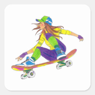 Sticker Skateboard Girl