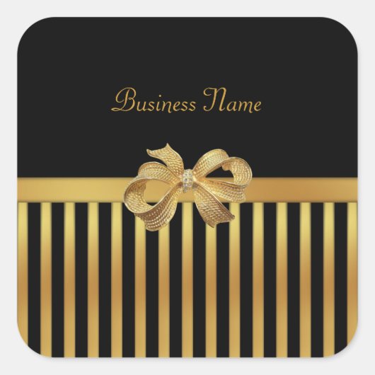Sticker Square Gold Black Strip Gold Bow (Vorderseite)