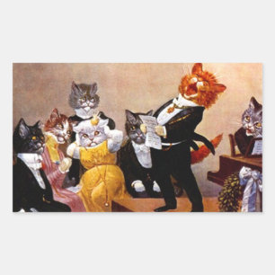 Sticker Vintag Musical Soiree Singing Cat Konzert