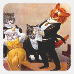 Sticker Vintag Musical Soiree Singing Cat Konzert