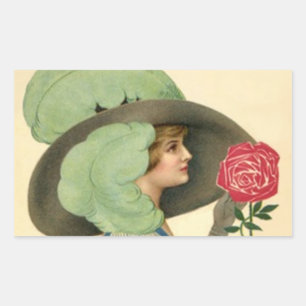 STICKER Vintage Dame modischer Hut Mode Rose