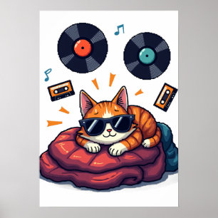 Sticker Vinyl-Schallplatte müder Musiker-Katze Poster