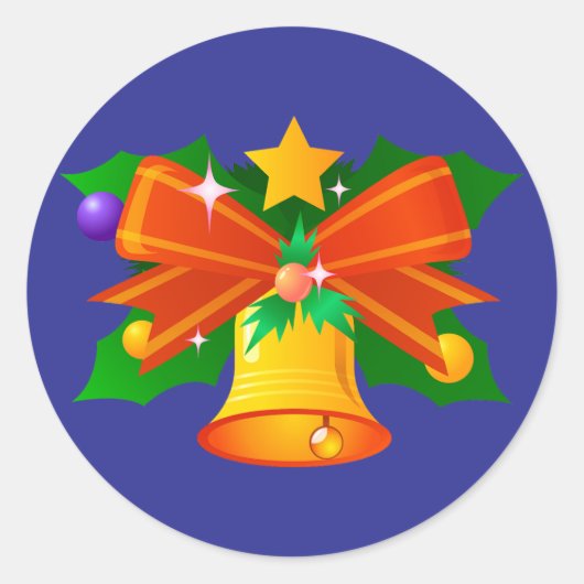 Sticker-Weihnachtsglocke mit Holly und Bow Runder Aufkleber (Vorderseite)
