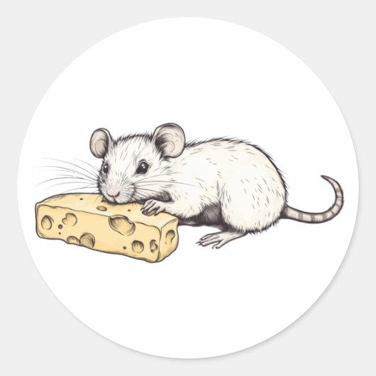 Sticker with a picture of a rat with cheese (Vorderseite)