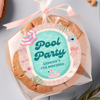 Sticker zum Geburtstag Pink Summer Pool Party