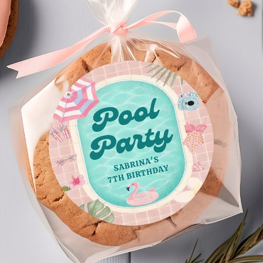 Sticker zum Geburtstag Pink Summer Pool Party