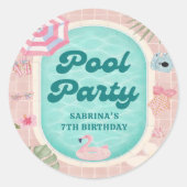 Sticker zum Geburtstag Pink Summer Pool Party (Vorderseite)