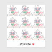 Sticker zum Thema Rosa Bookworm (Blatt)