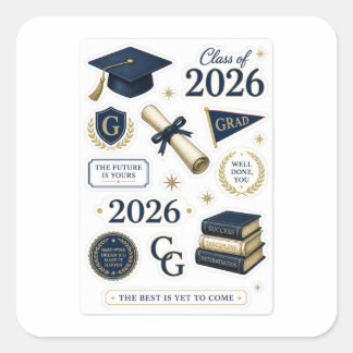 Stickerbogen für den Abschluss im Prep-Stil /Navy Quadratischer Aufkleber