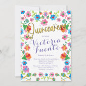 Stickerei Floral Quinceañera mexikanisches Spanisc Einladung (Vorderseite)