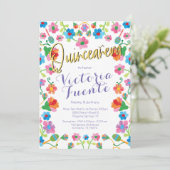 Stickerei Floral Quinceañera mexikanisches Spanisc Einladung (Stehend Vorderseite)