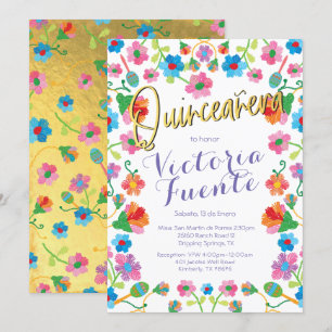 Stickerei Floral Quinceañera mexikanisches Spanisc Einladung