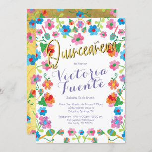 Stickerei Floral Quinceñera mexikanisches Spanisch Einladung