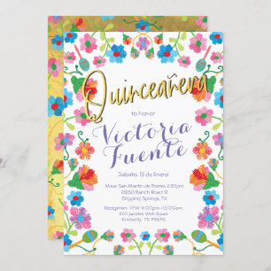 Stickerei Floral Quinceñera mexikanisches Spanisch Einladung