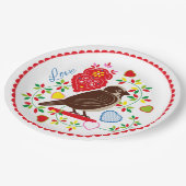 Stickerei für Vögel Pappteller (Schrägansicht)