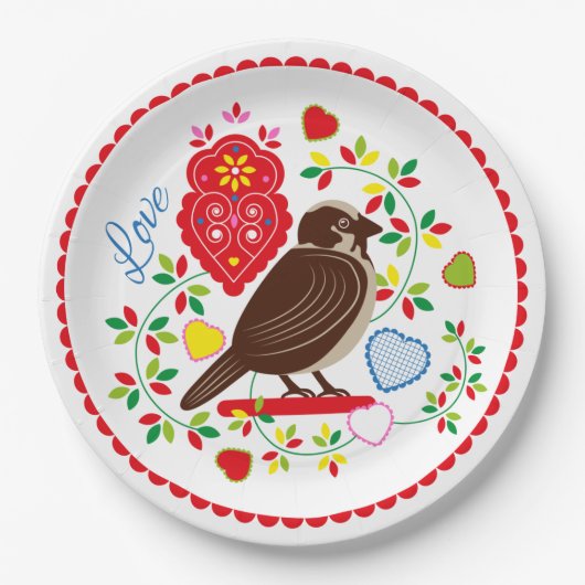 Stickerei für Vögel Pappteller (Vorderseite)