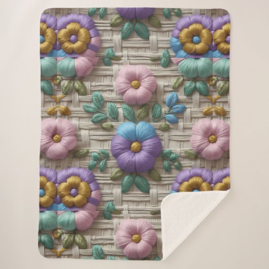 Stickerei im Blumenstil | Plush & Cosy Sherpadecke (Vorderseite)