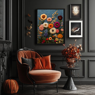 Stickerei im Wildblumen-Stil, vintage Botanik Poster