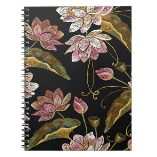 Stickerei Lotus Blume Nahtloses Muster Notizblock