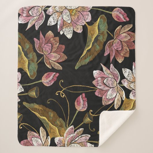 Stickerei Lotus Blume Nahtloses Muster Sherpadecke (Vorderseite)