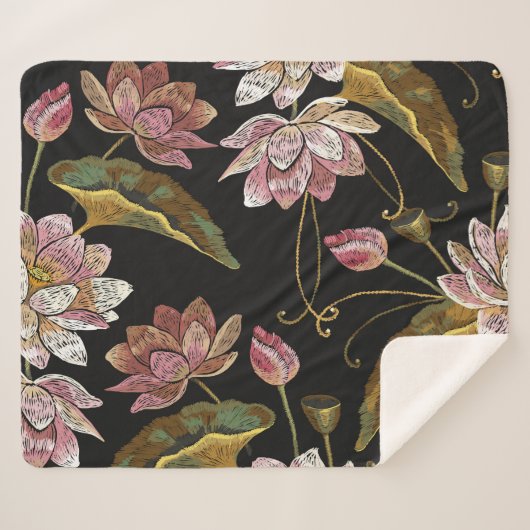 Stickerei Lotus Blume Nahtloses Muster Sherpadecke (Vorderseite (Horizontal))
