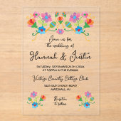 Stickerei mexikanische Fiesta Floral Wedding Acryleinladungen (Vorderseite)