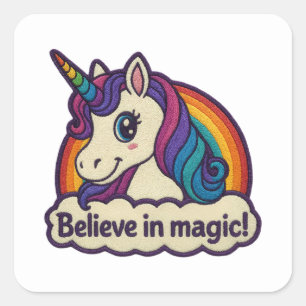 Stickerei Mythic Einhorn Magisches gehörntes Tier Quadratischer Aufkleber