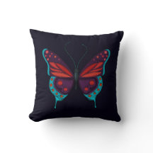 Stickerei Print Red Blue Lila Butterfly Black