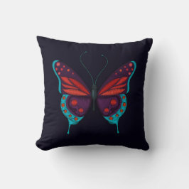 Stickerei Print Red Blue Lila Butterfly Black Kissen