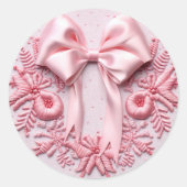 Stickerei Rosa Weihnachtsbow Runder Aufkleber (Vorderseite)