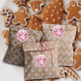 Stickerei Rosa Weihnachtsbow Runder Aufkleber