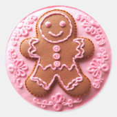 Stickerei Rosa Weihnachtsgingerbrot Mann Runder Aufkleber (Vorderseite)